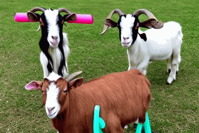 Goats With Pool Noodles on Their Horns